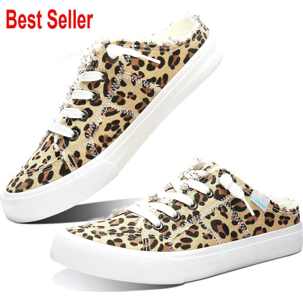 Women's Canvas Mules with Memory Foam, Slip-On Backless Sneakers